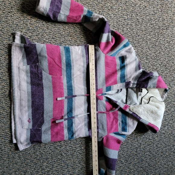 ROXY Pink Purple Striped Fleece Hoodie Size Medium - Picture 10 of 16